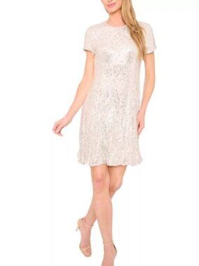 $99 CeCe Women's Short Sleeve Sequin Dress Champagne Size L